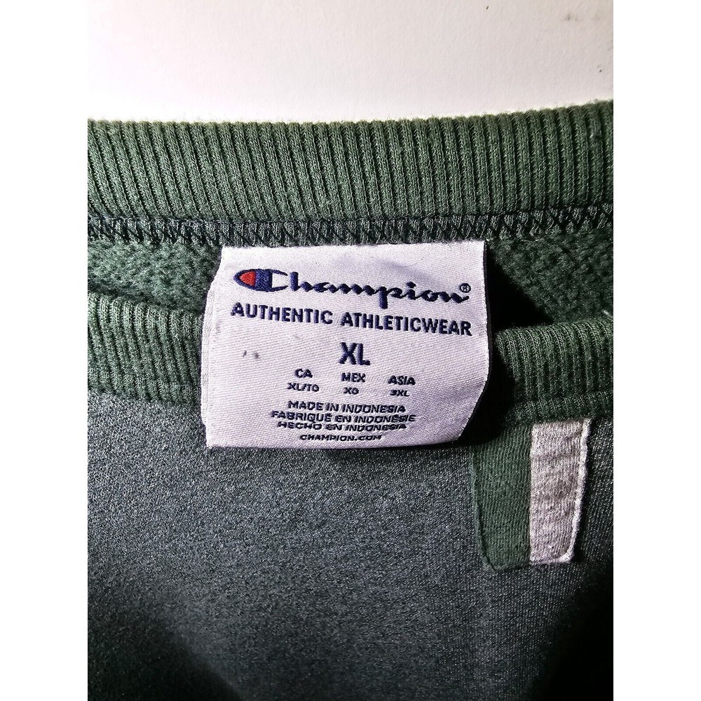 Mens XL Champion Sweatshirt Sweater Green Embroidered Logo Chest + Sleeve Crew - Picture 4 of 6